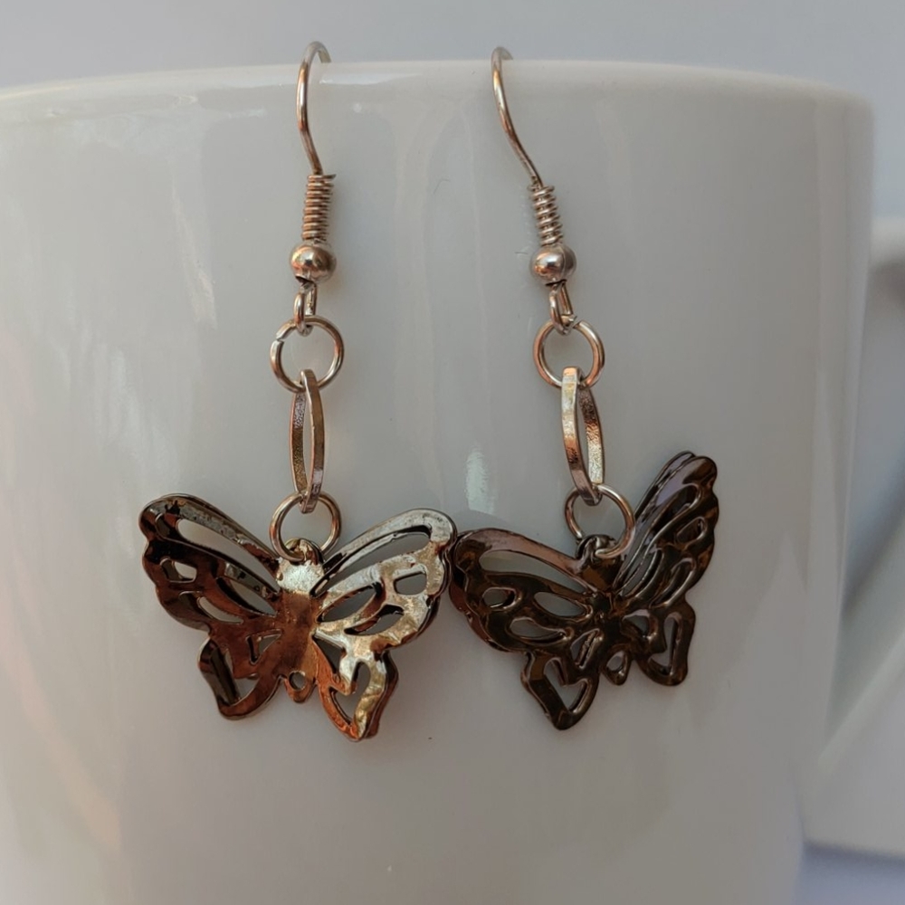 2/$10 or 4/$15 Mini Butterfly Earrings Silver Gray